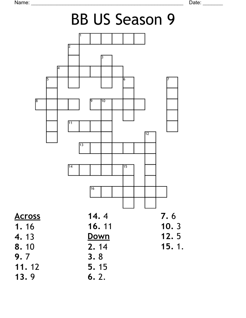 BB US Season 9 Crossword