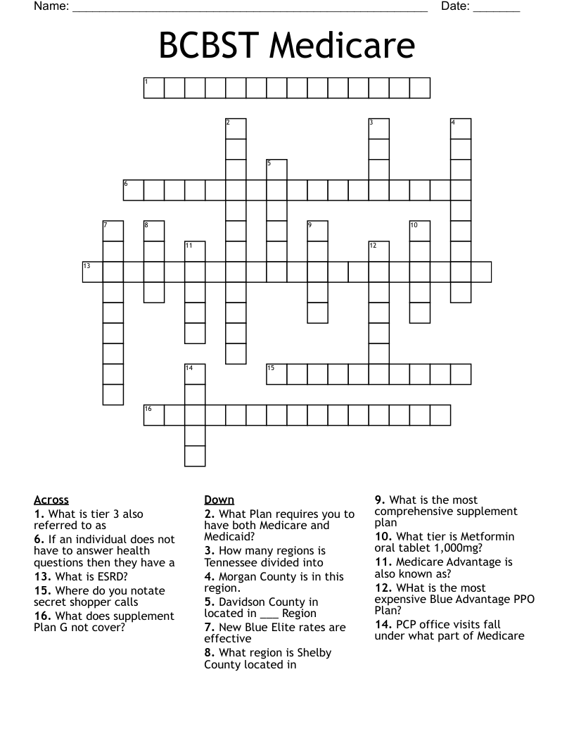 BCBST Medicare Crossword