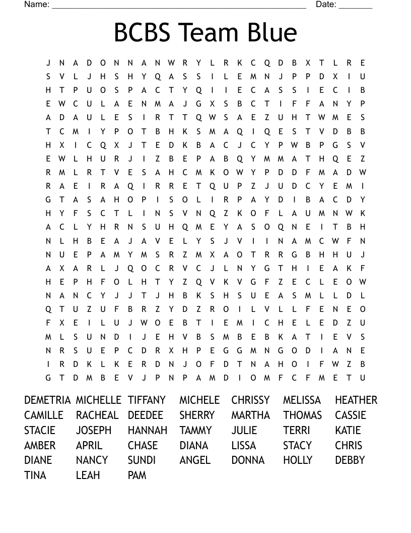 BCBS Team Blue Word Search