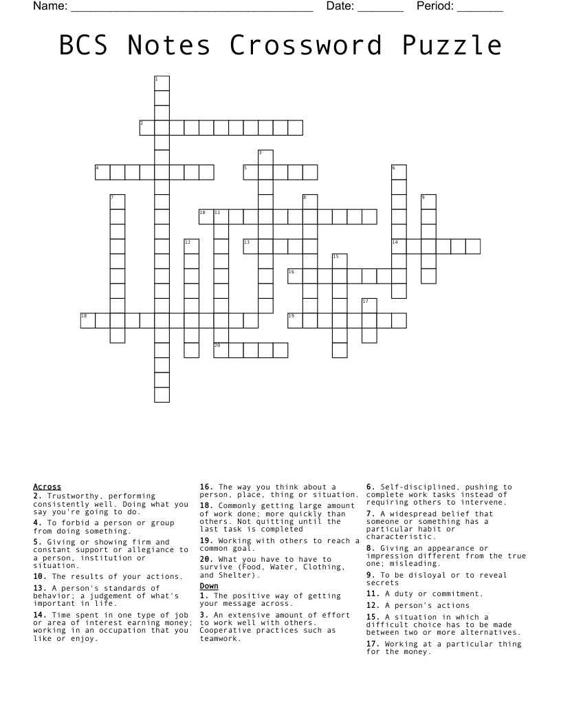 BCS Notes Crossword Puzzle