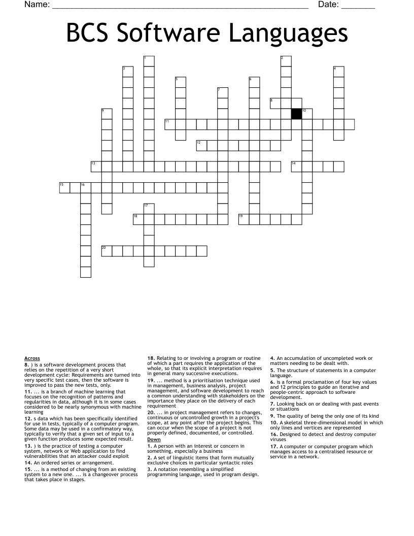 BCS Software Languages Crossword