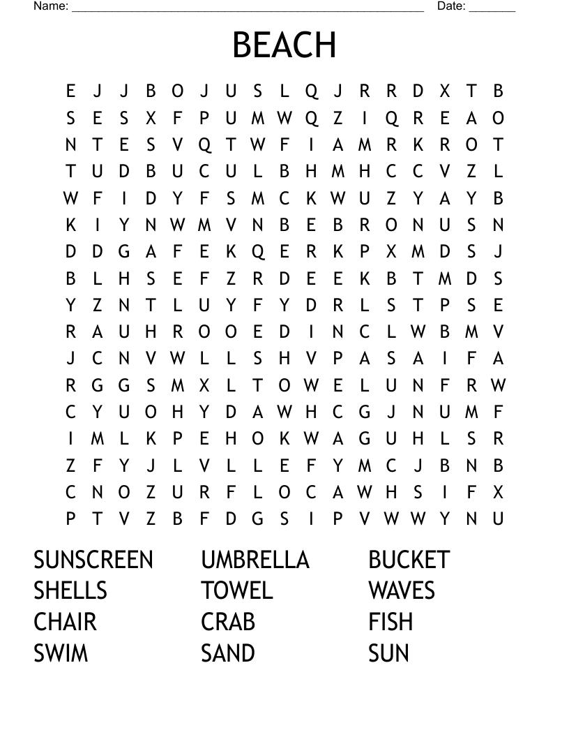 BEACH Word Search