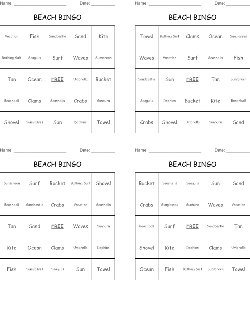BEACH BINGO