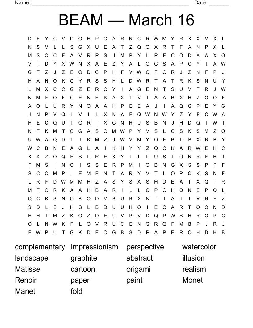 BEAM — March 16 Word Search