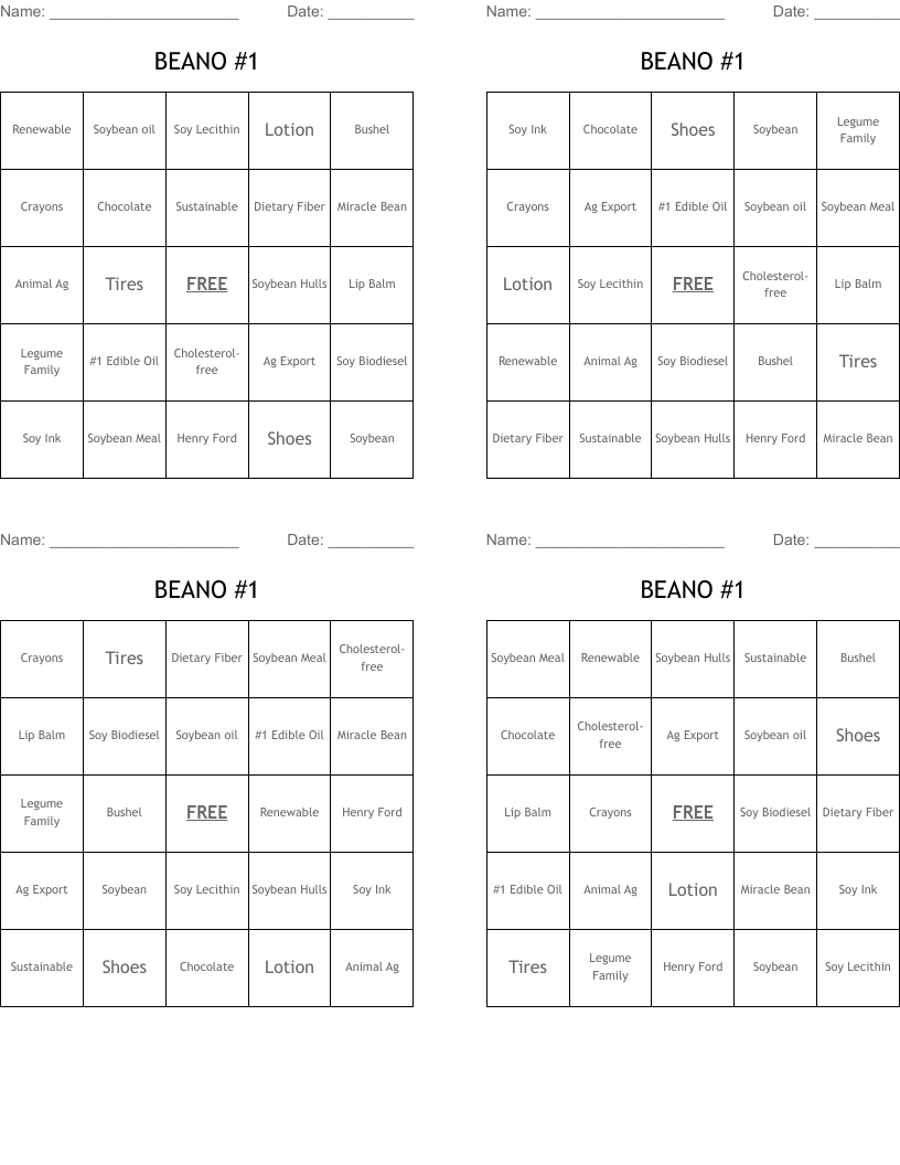 BEANO #1 Bingo Cards