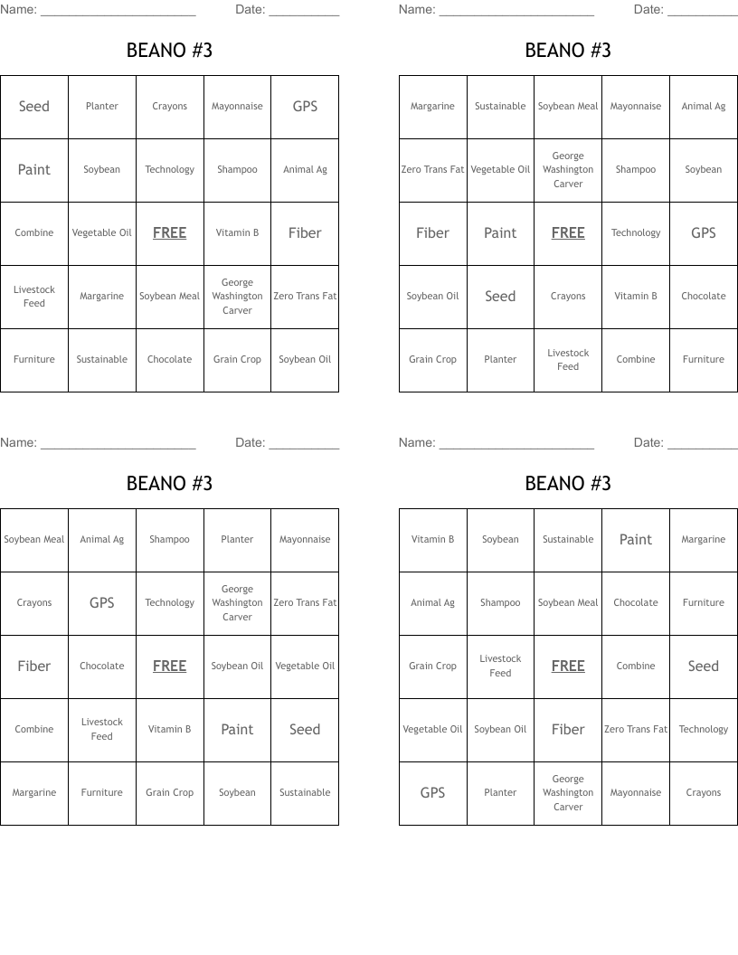BEANO #3 Bingo Cards