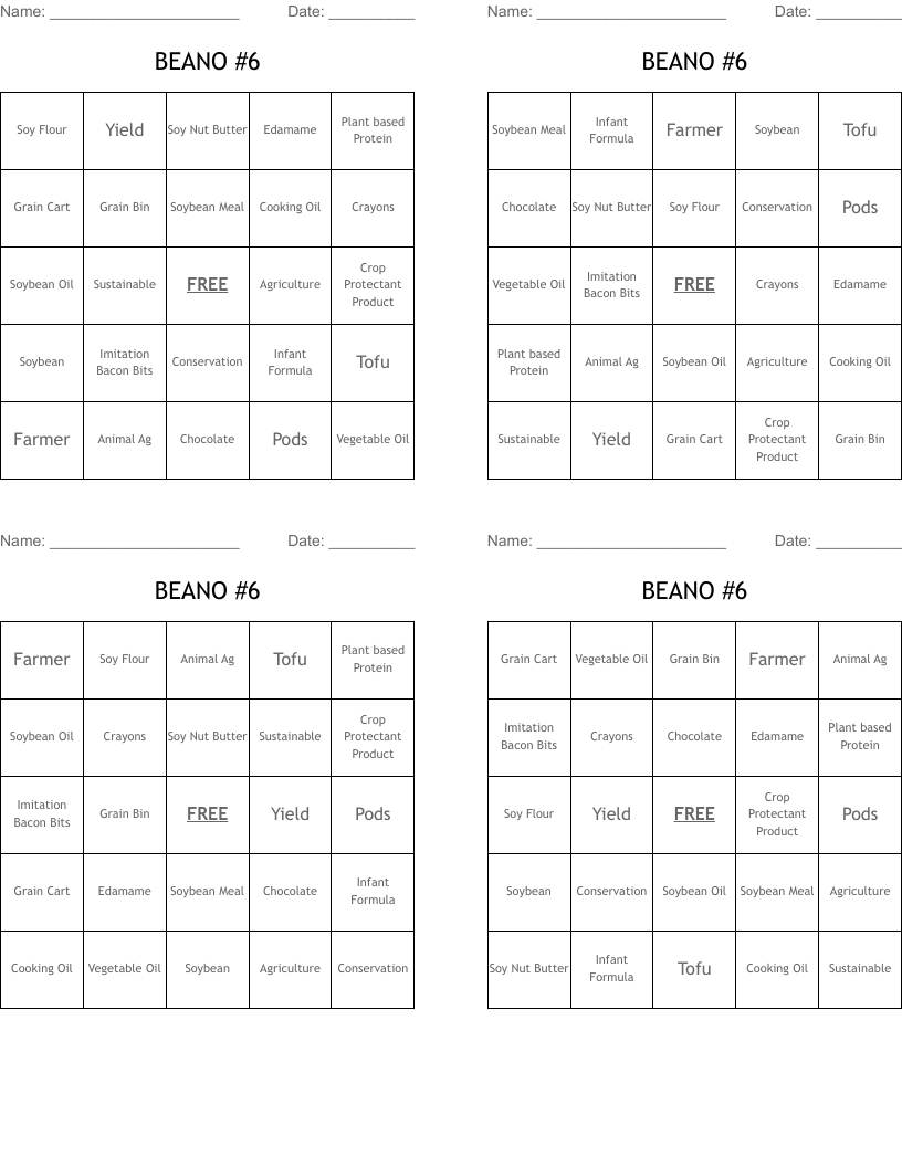 BEANO #6 Bingo Cards