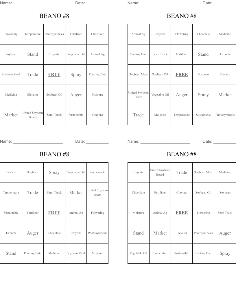 BEANO #8 Bingo Cards