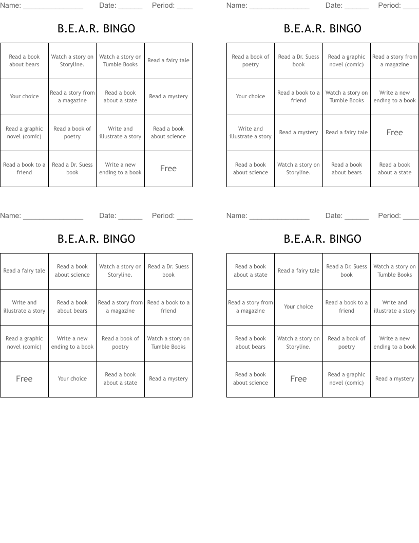 B.E.A.R. BINGO