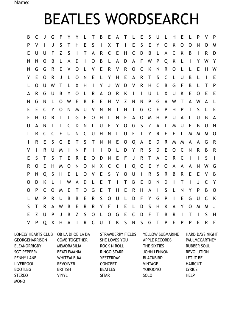 BEATLES WORDSEARCH
