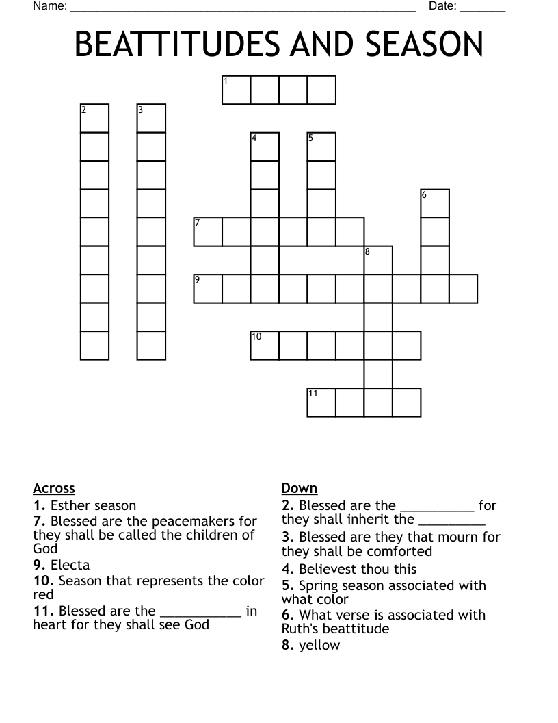 BEATTITUDES AND SEASON Crossword