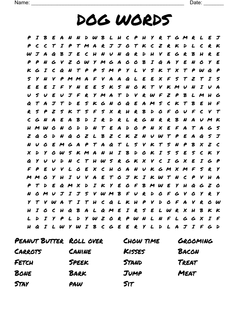 DOG WORDS Word Search