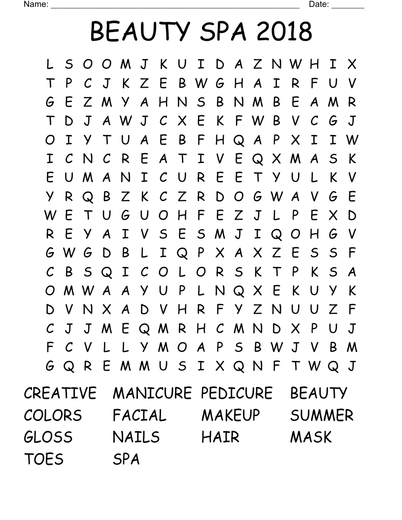 BEAUTY SPA 2018 Word Search