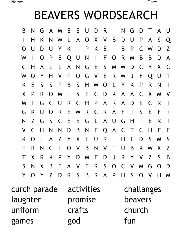 BEAVERS WORDSEARCH