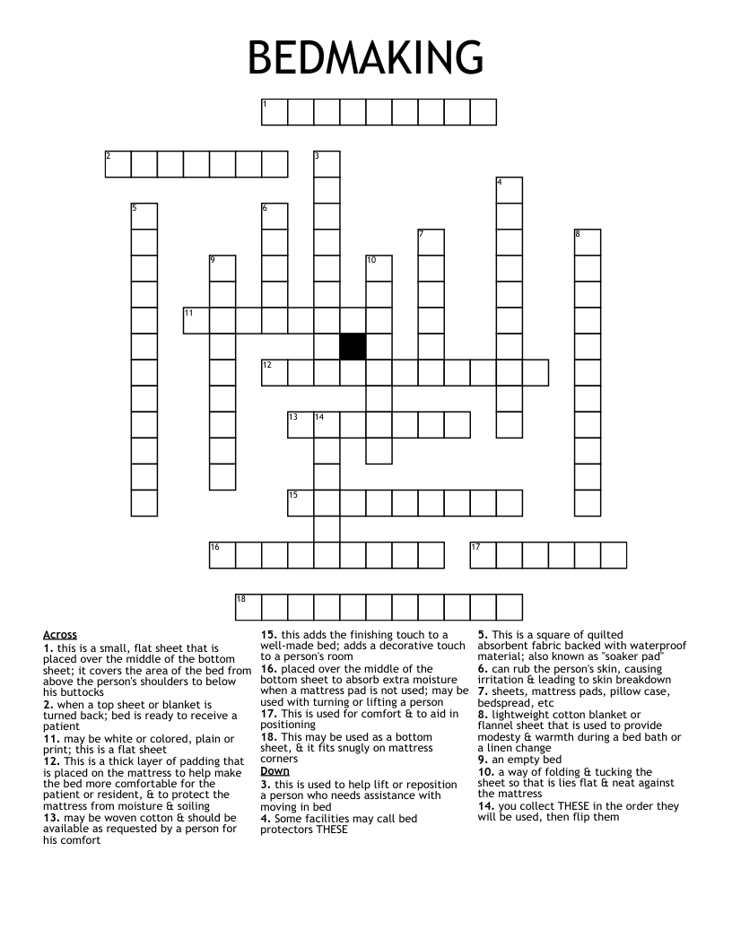 BEDMAKING  Crossword