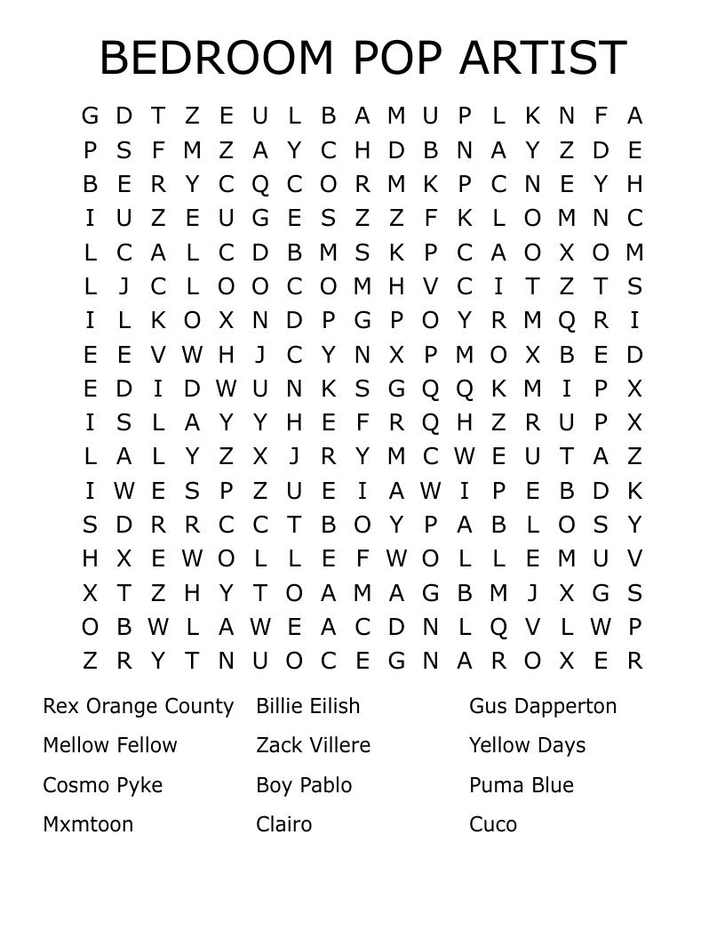 BEDROOM POP ARTIST Word Search
