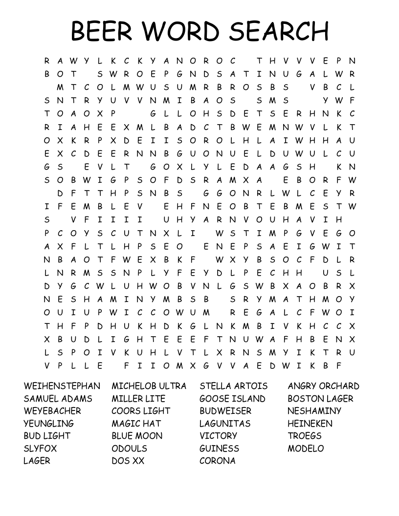BEER WORD SEARCH