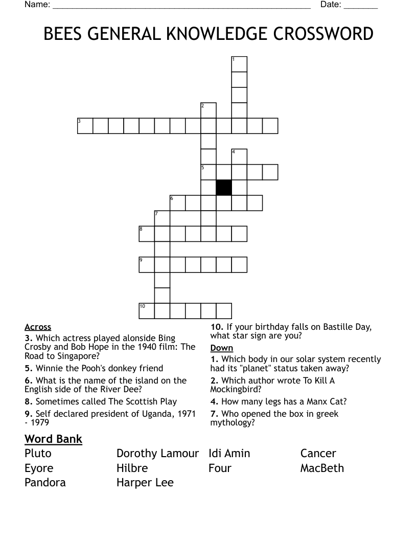 BEES GENERAL KNOWLEDGE CROSSWORD