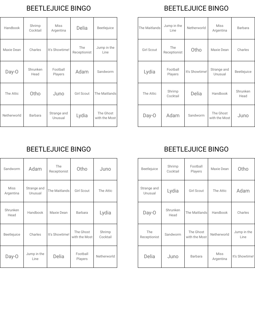 BEETLEJUICE BINGO