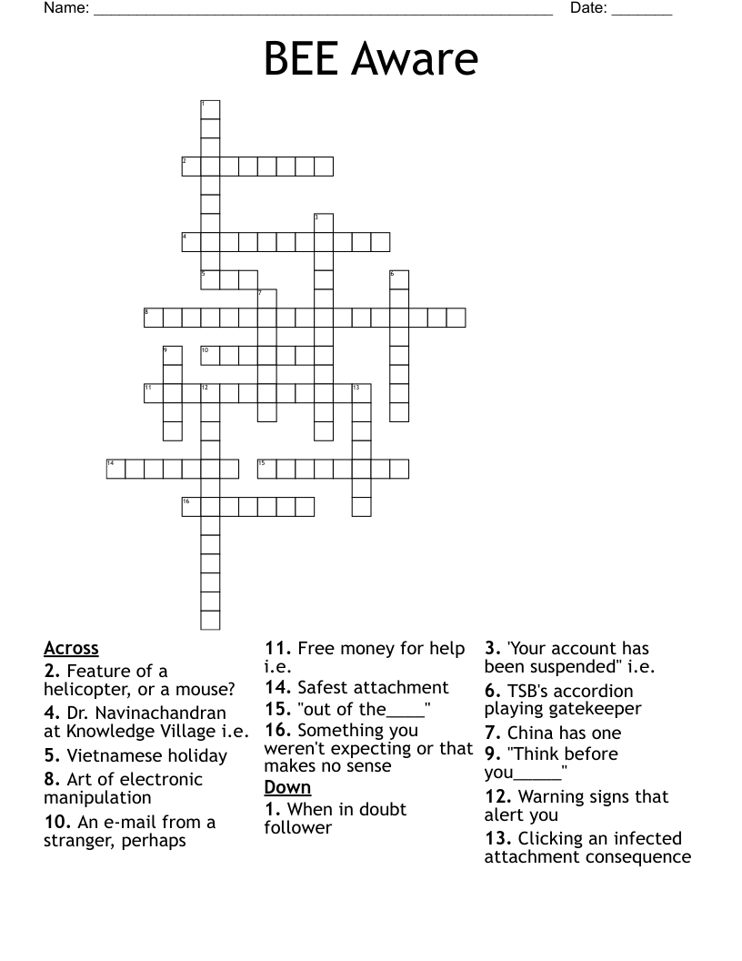 BEE Aware Crossword