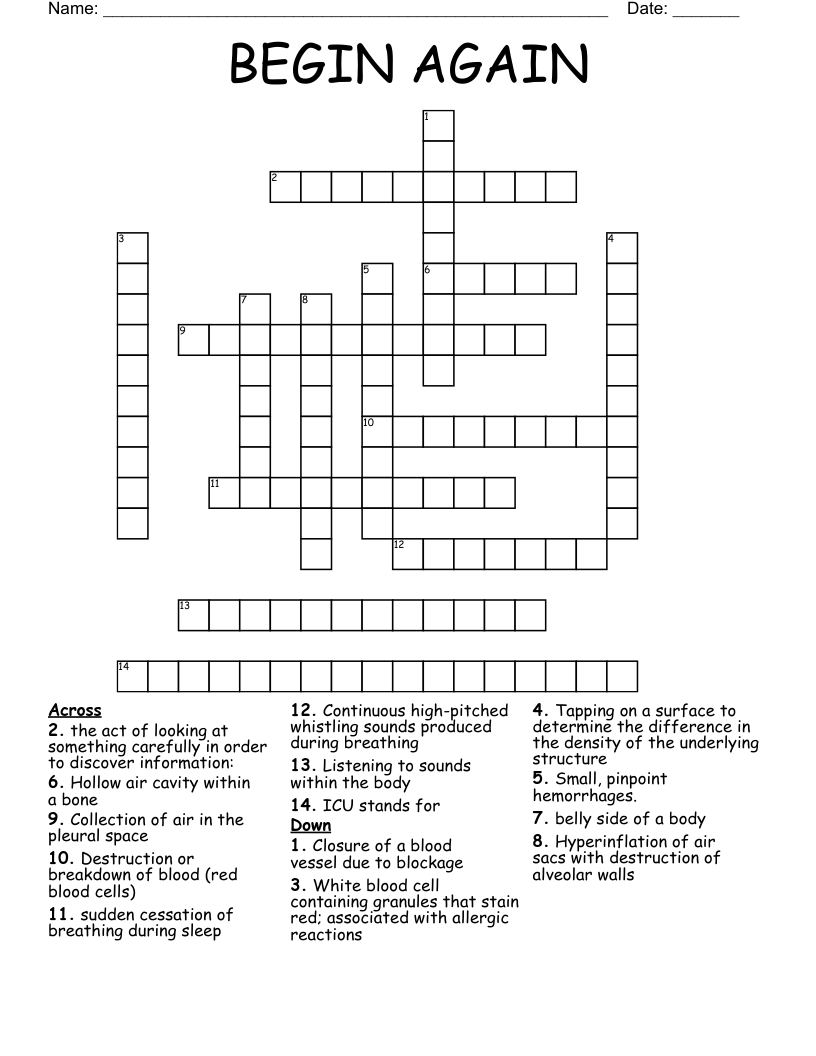 BEGIN AGAIN Crossword