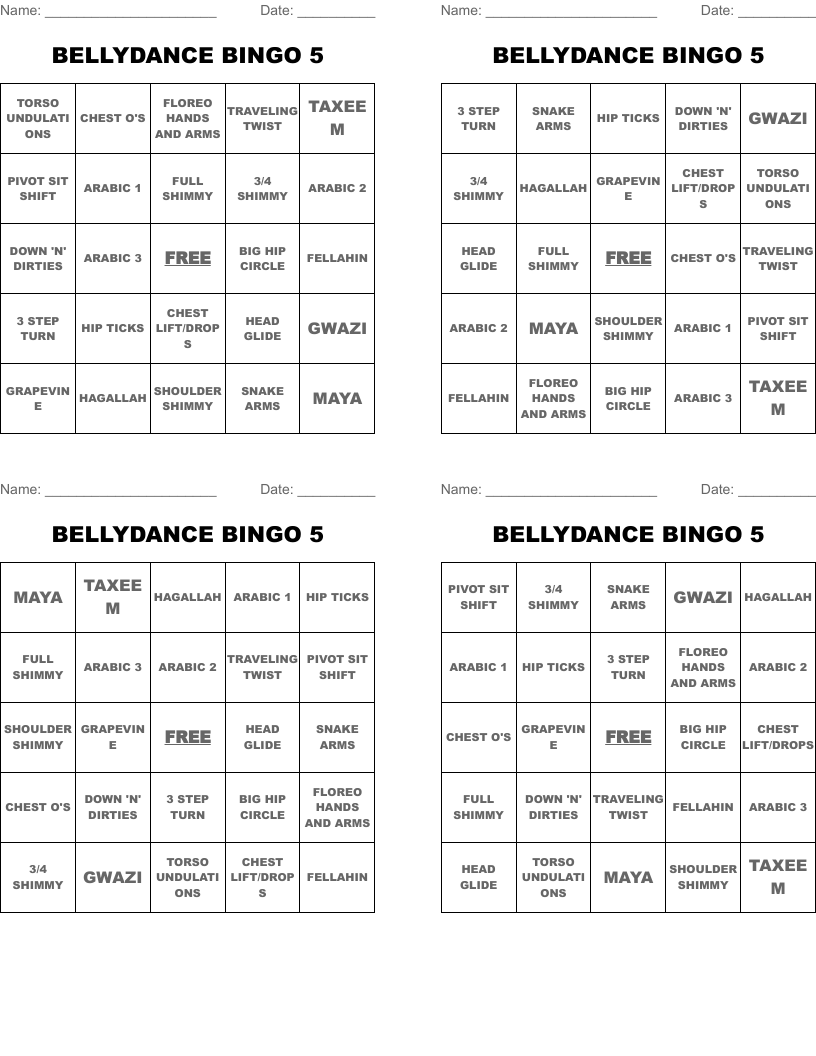 BELLYDANCE BINGO 5