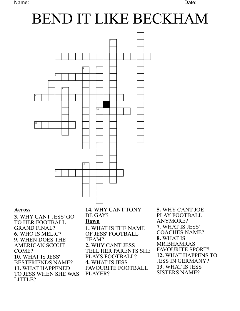 BEND IT LIKE BECKHAM Crossword
