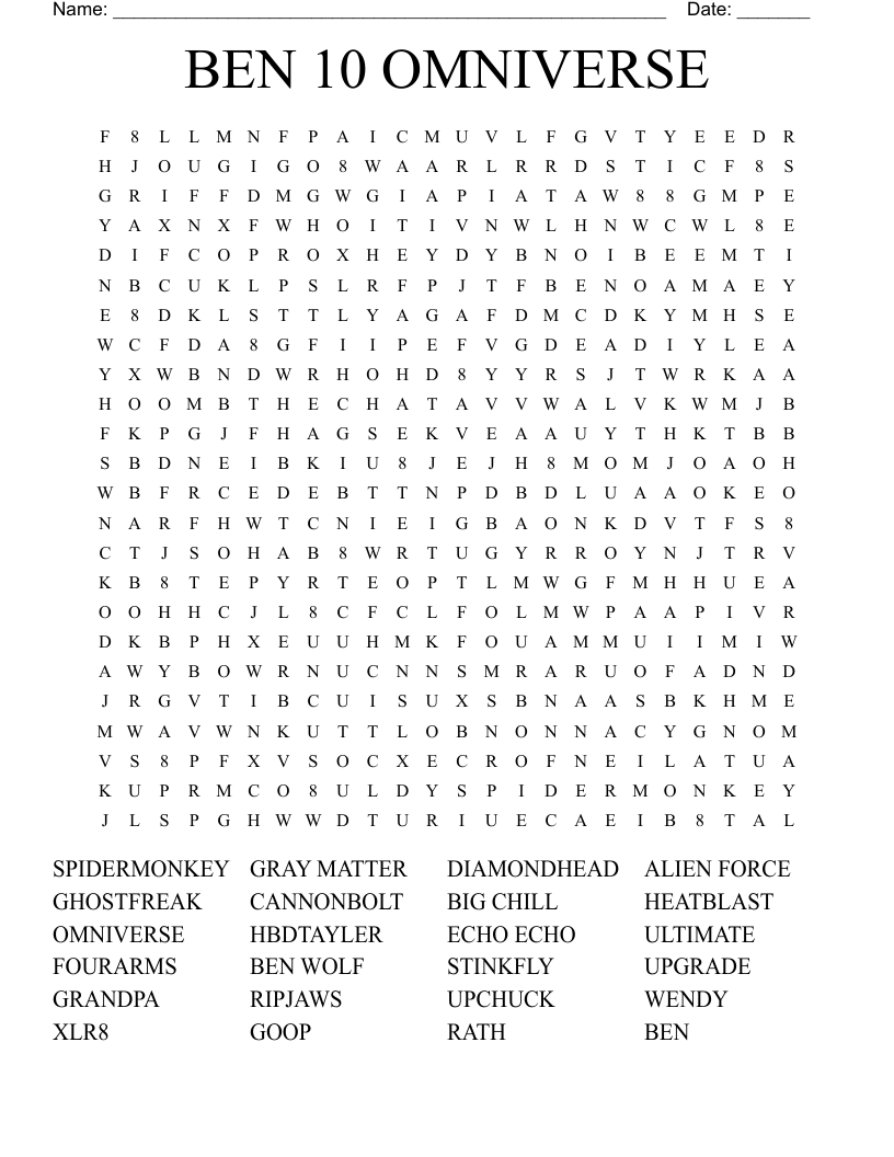 BEN 10 OMNIVERSE Word Search