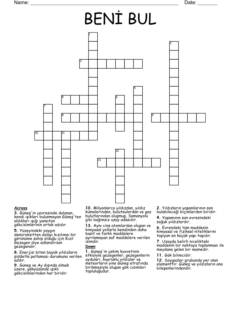 BENİ BUL Crossword