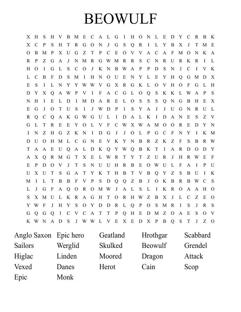 BEOWULF Word Search