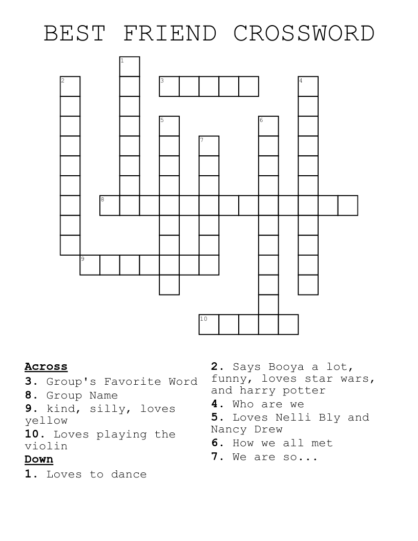 BEST FRIEND CROSSWORD