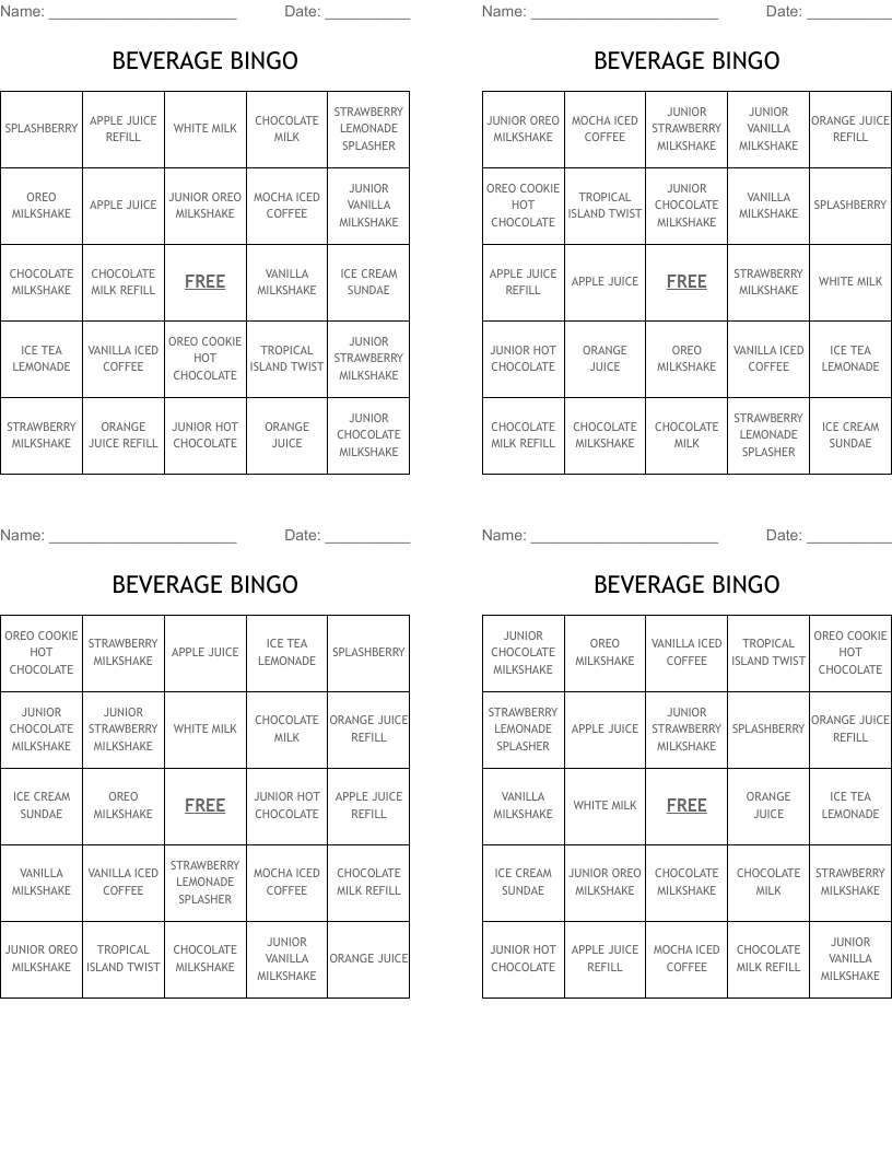 BEVERAGE BINGO