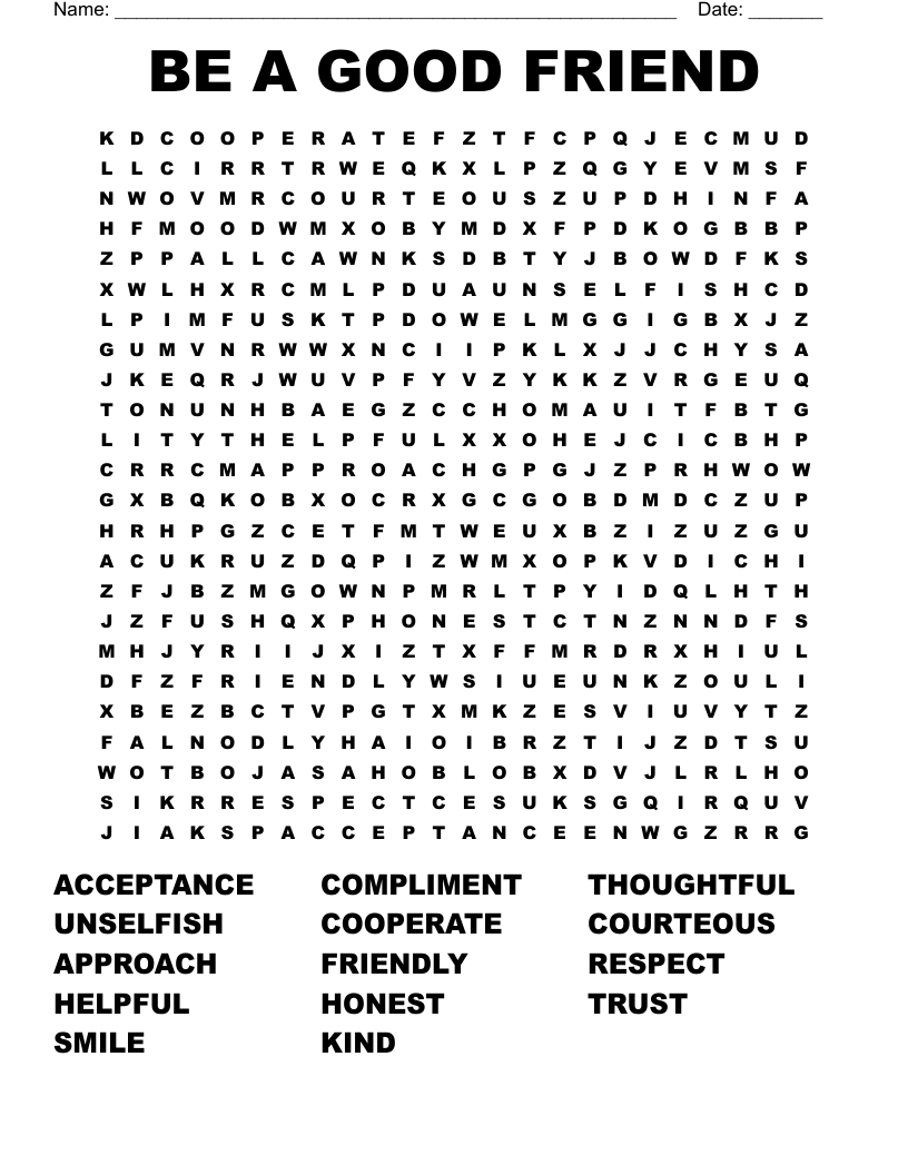 BE A GOOD FRIEND Word Search
