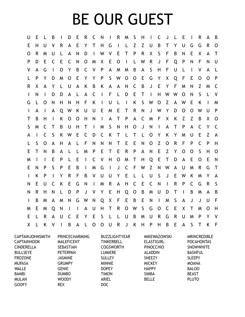BE OUR GUEST Word Search