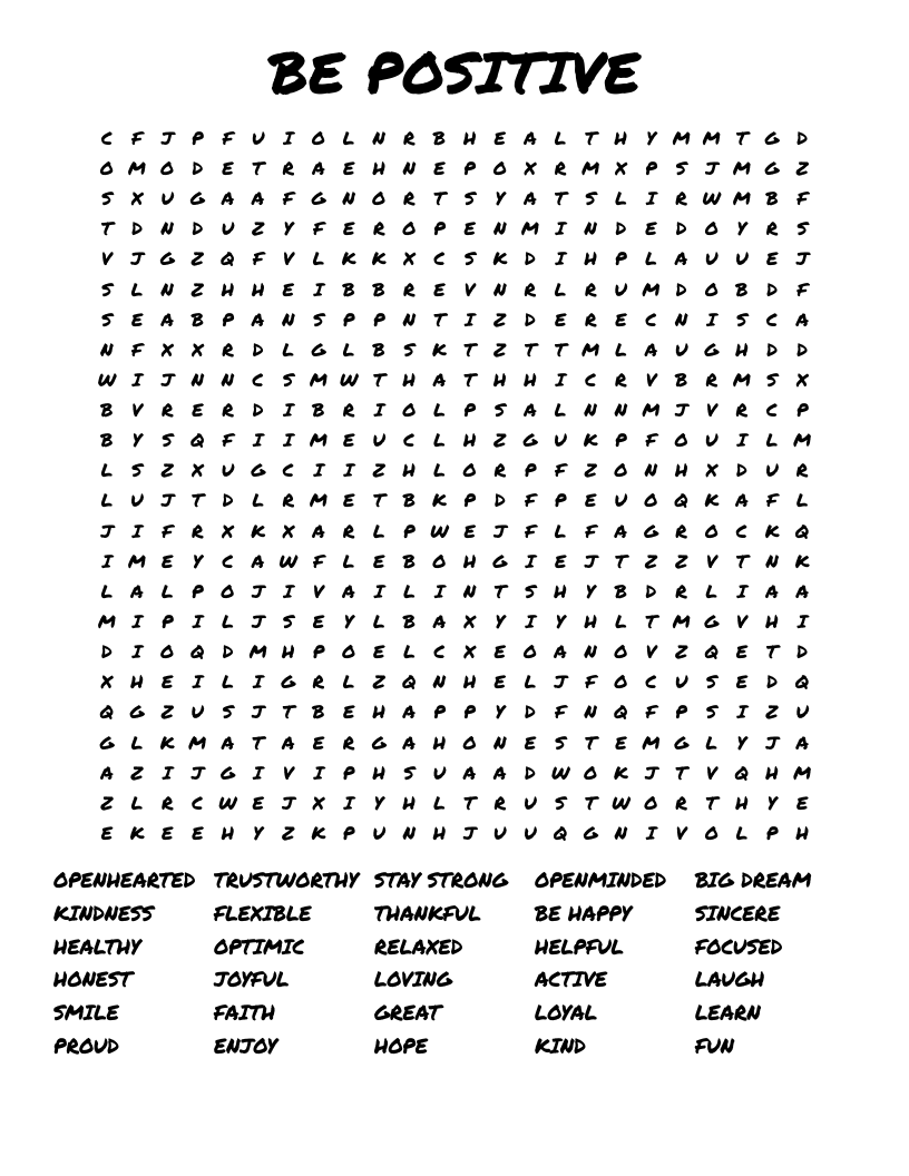 BE POSITIVE Word Search