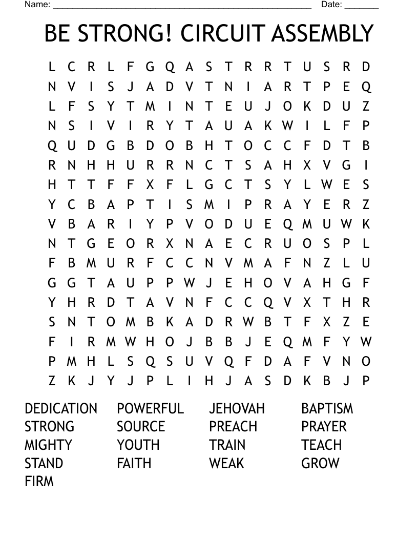 BE STRONG! CIRCUIT ASSEMBLY Word Search
