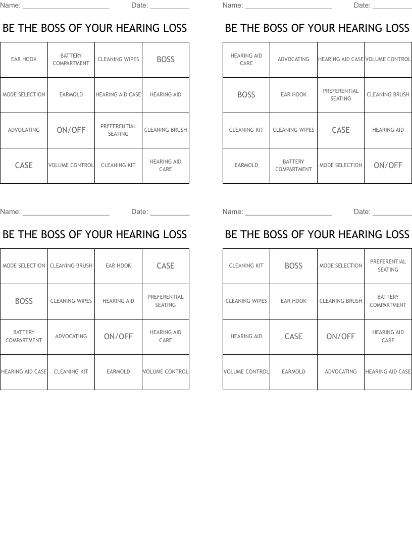 BE THE BOSS OF YOUR HEARING LOSS Bingo Cards