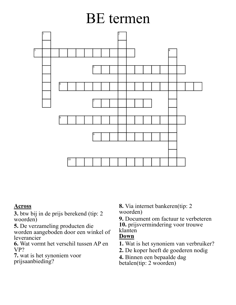 BE termen Crossword