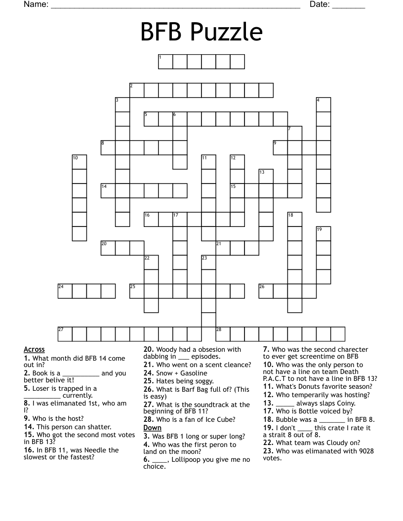BFB Puzzle Crossword