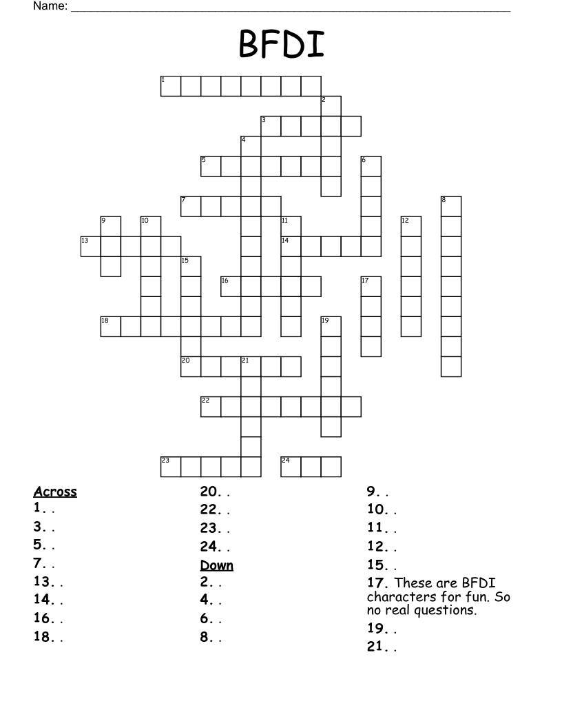 BFDI Crossword