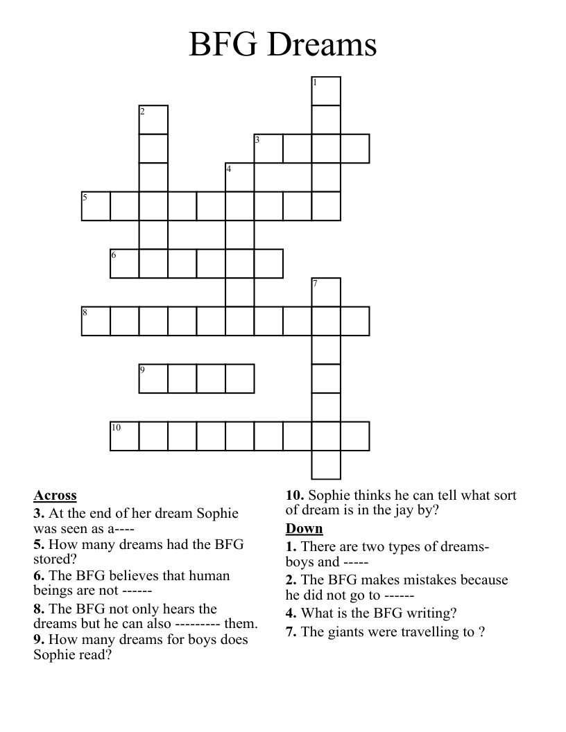 BFG Dreams Crossword