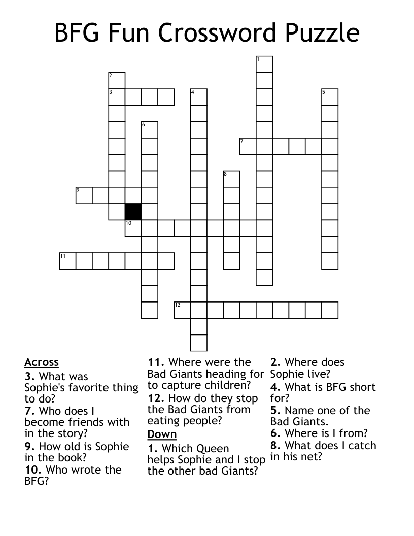 BFG Fun Crossword Puzzle