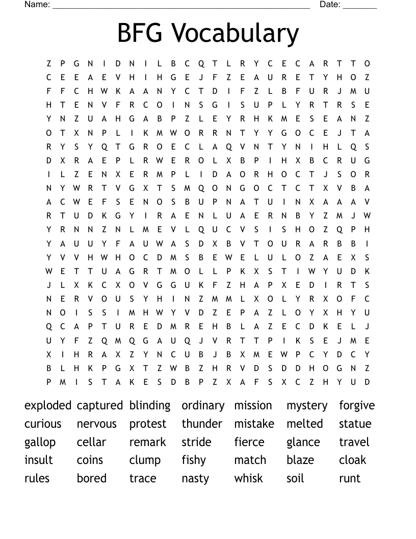 BFG Vocabulary Word Search
