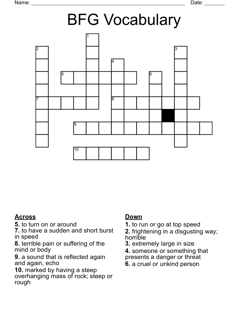 BFG Vocabulary Crossword
