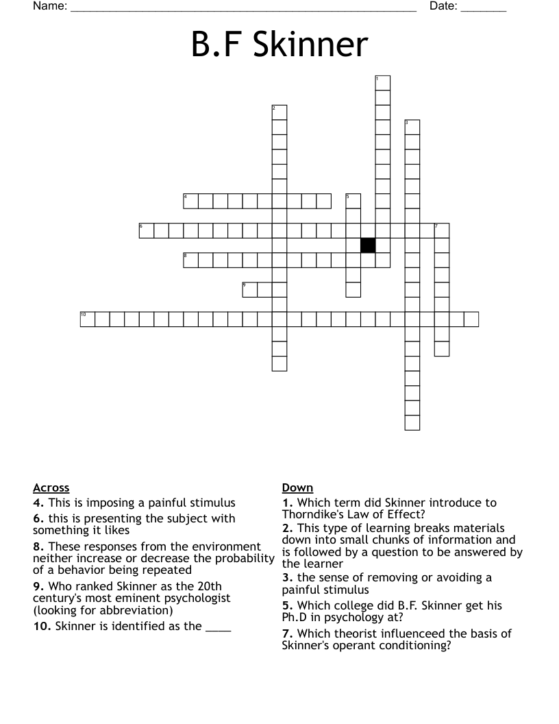 B.F Skinner Crossword