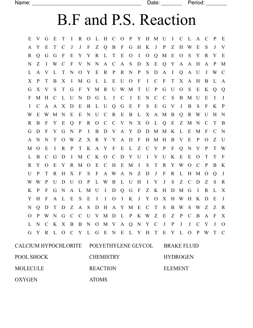 B.F and P.S. Reaction Word Search
