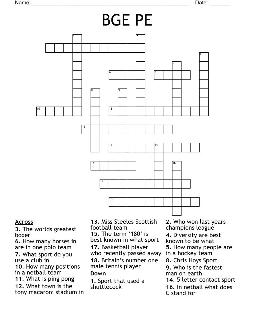 BGE PE Crossword