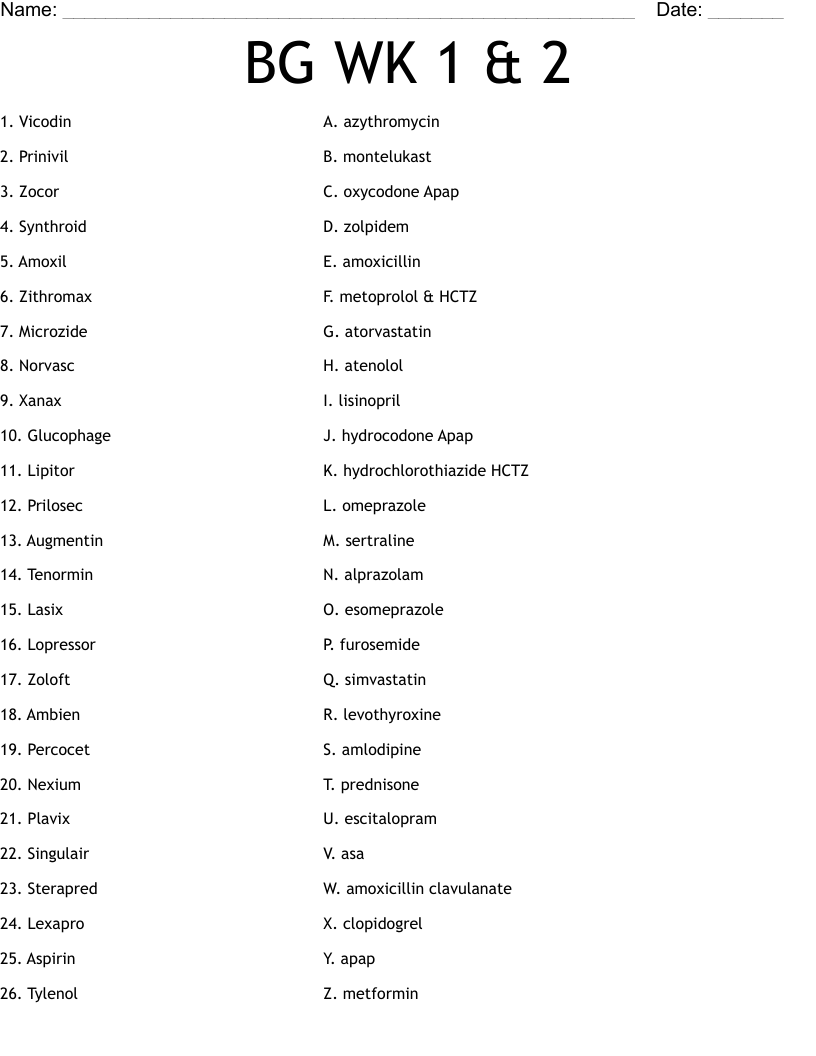 BG WK 1 & 2 Worksheet