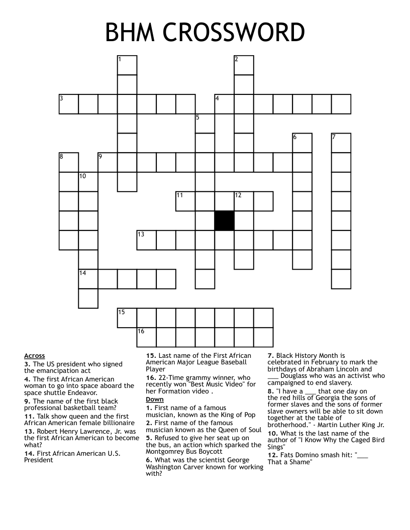 BHM CROSSWORD 