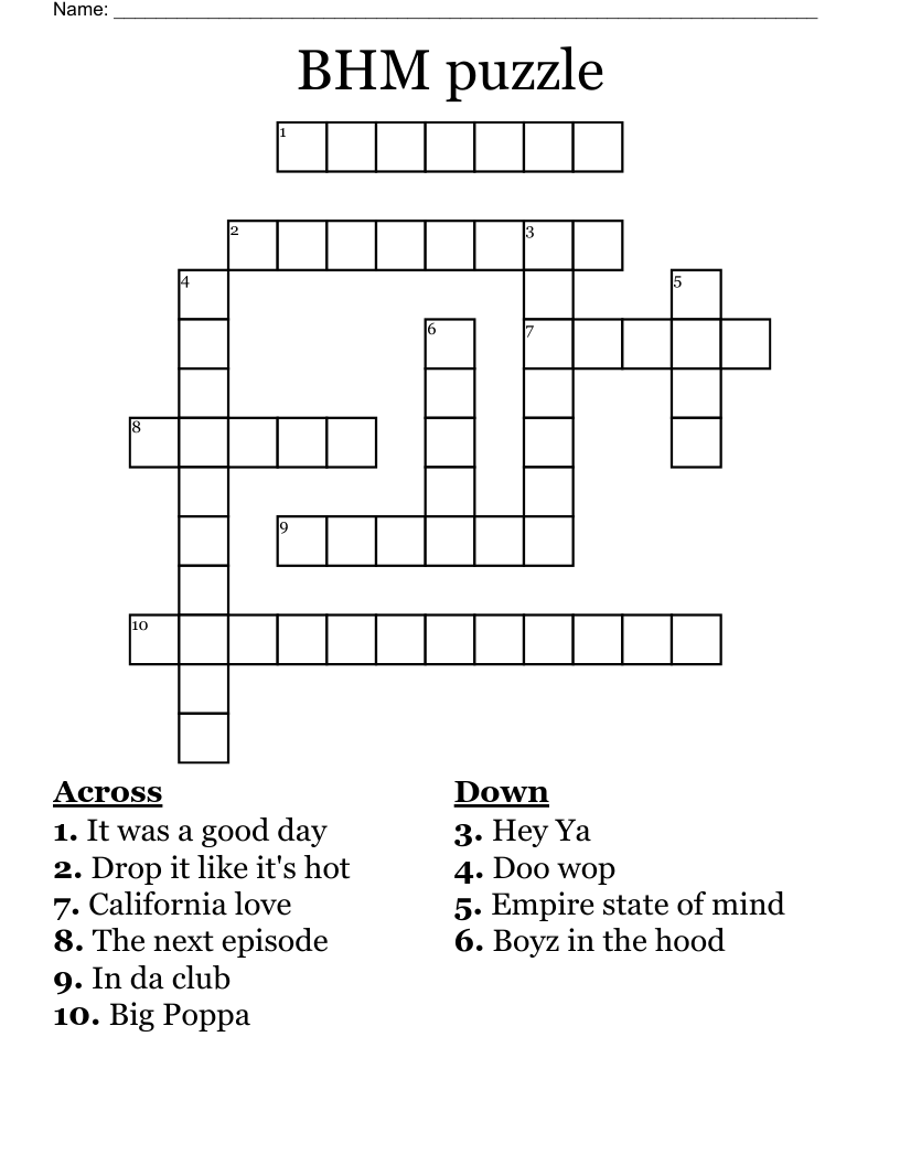 BHM puzzle Crossword